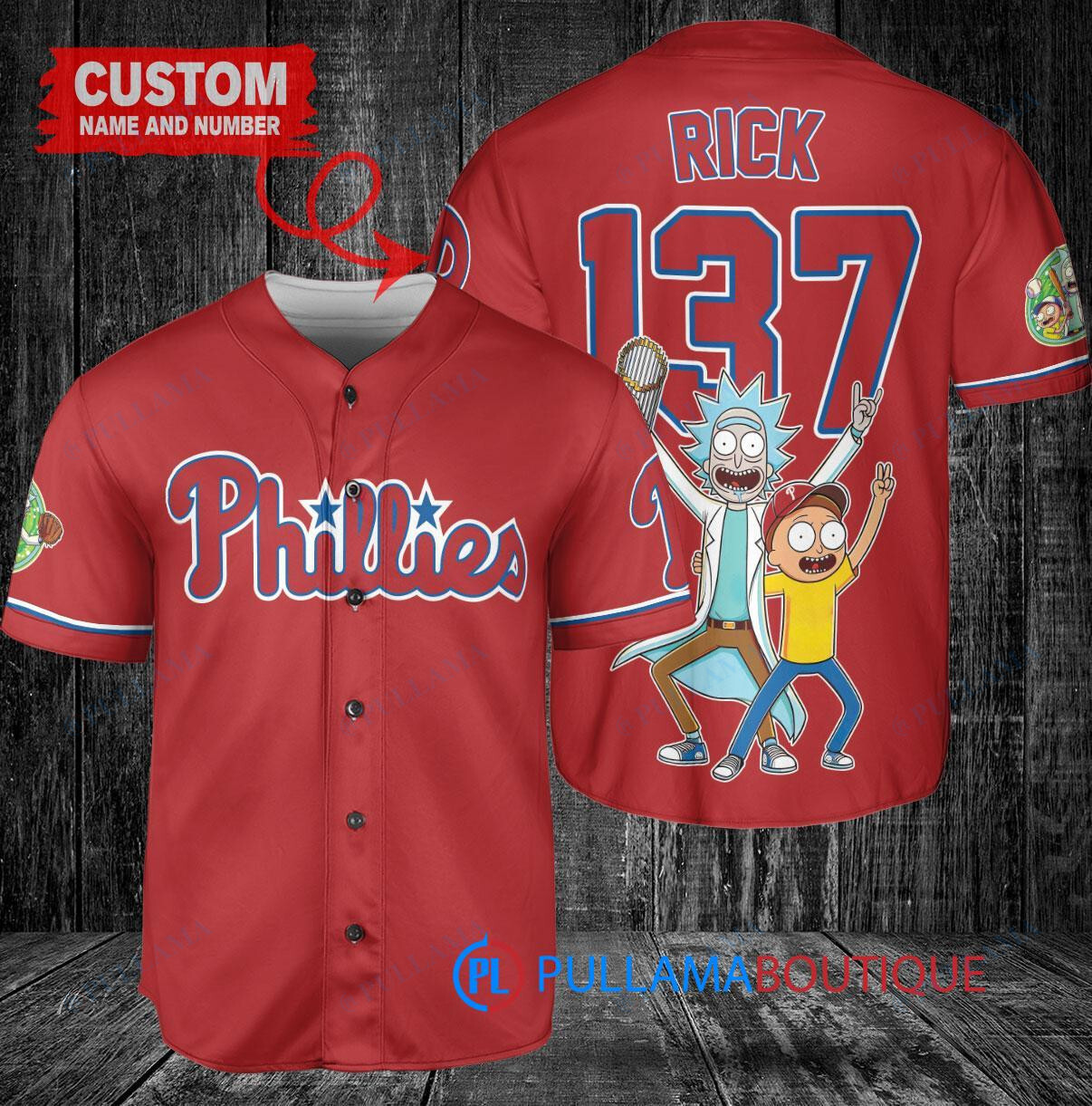 Philadelphia Phillies x Rick and Morty with Trophy Custom Baseball Jersey Red
