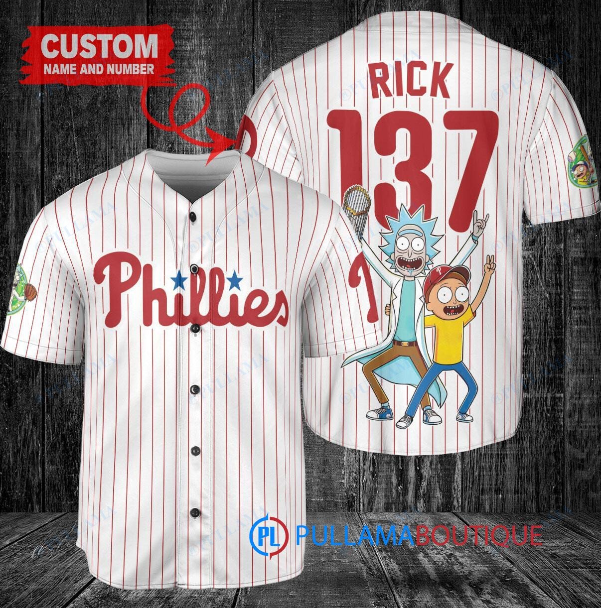 Philadelphia Phillies x Rick and Morty with Trophy Custom Baseball Jersey White