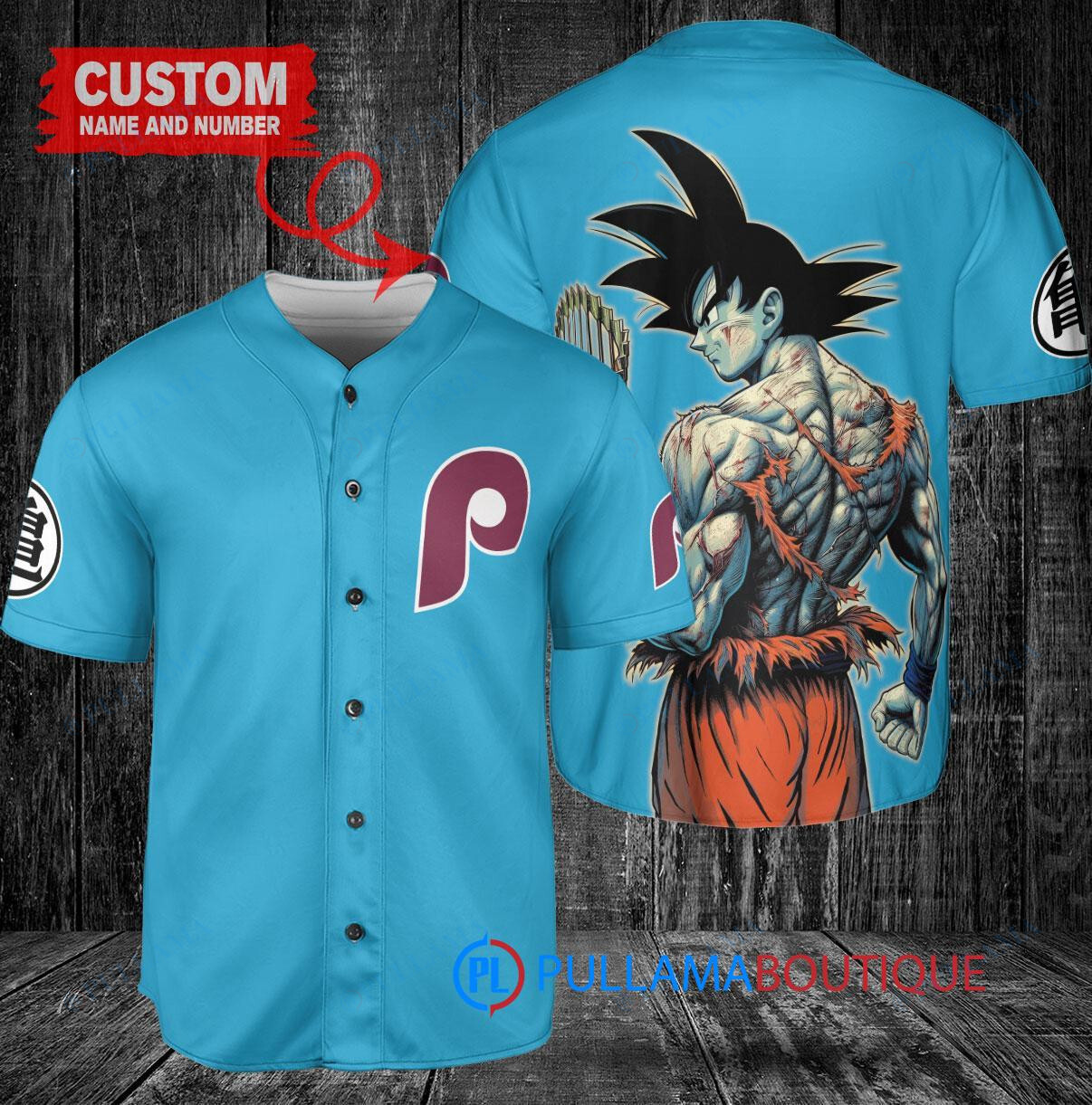 Philadelphia Phillies x Son Goku Kakarot Super Saiyan Dragon Ball Z with Trophy Baseball Jersey Light Blue