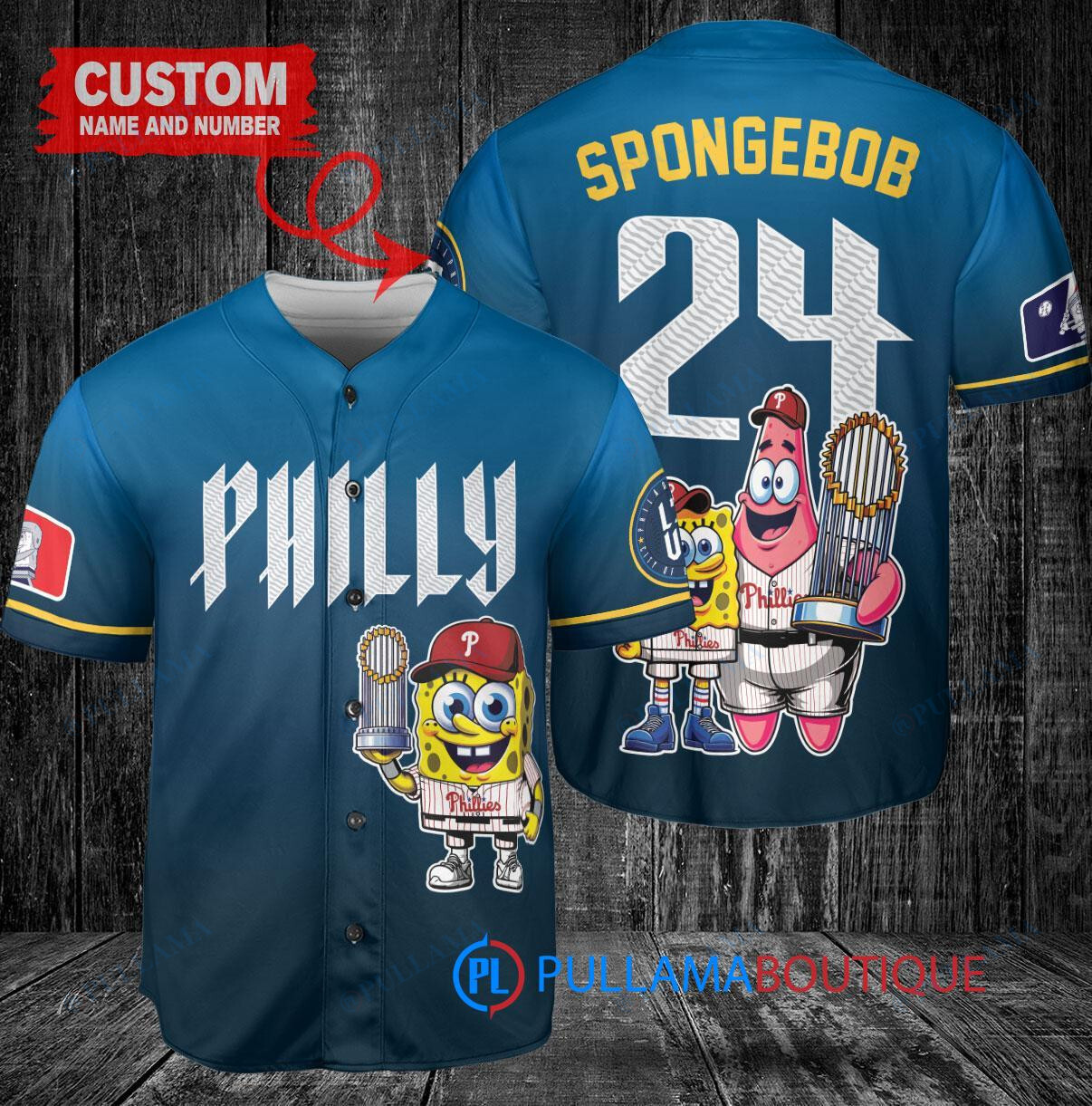 Philadelphia Phillies x SpongeBob SquarePants with Trophy Custom Baseball Jersey Blue City Connect