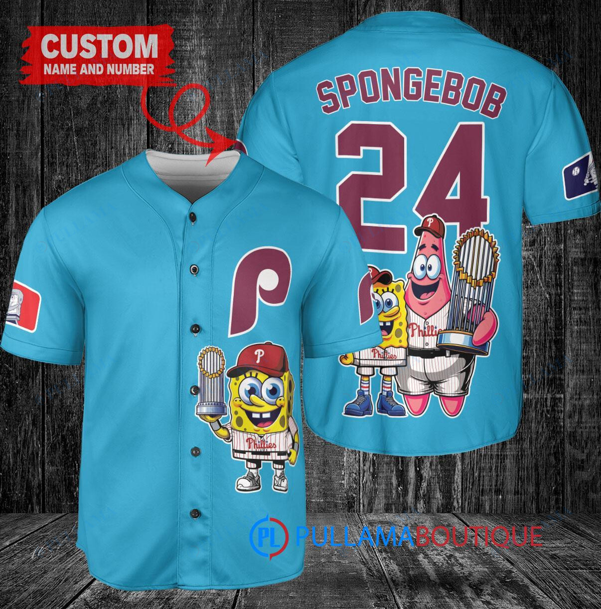 Philadelphia Phillies x SpongeBob SquarePants with Trophy Custom Baseball Jersey Light Blue