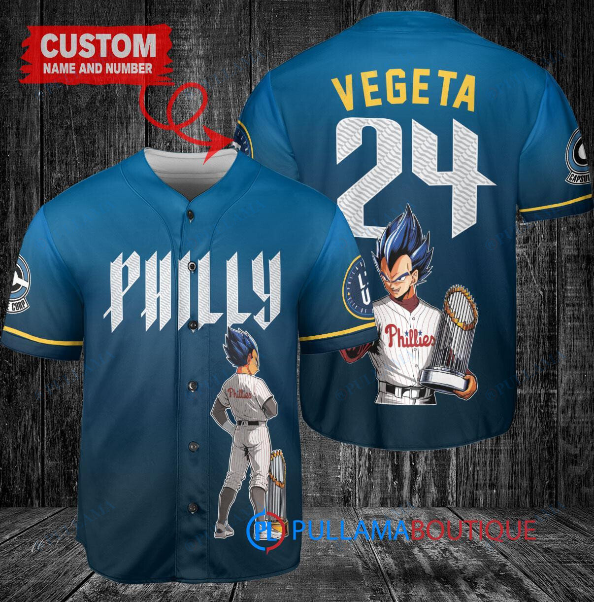Philadelphia Phillies x Vegeta Super Saiyan Dragon Ball Z with Trophy Custom Baseball Jersey Blue City Connect