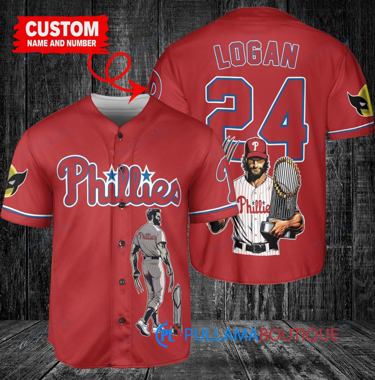 Philadelphia Phillies x Wolverine Logan with Trophy Custom Baseball Jersey Red