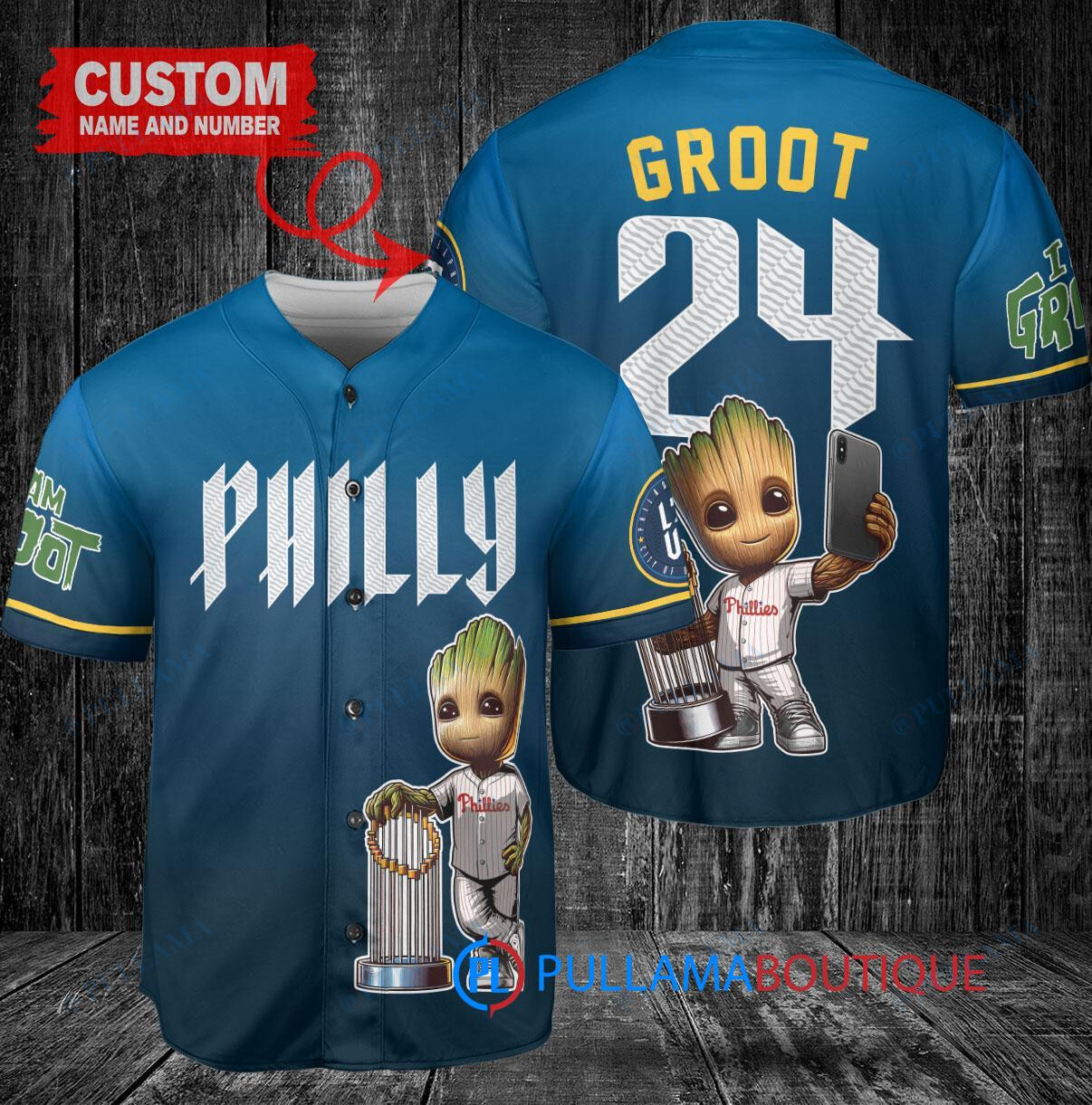 Phillies Baby Groot Marvel Guardians Of The Galaxy Baseball Jersey Blue