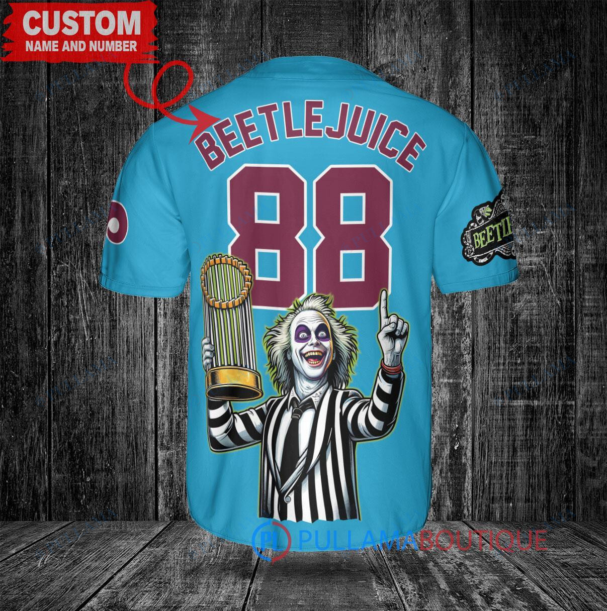 Phillies Beetlejuice Halloween World Series Trophy Baseball Jersey Blue