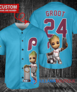 Phillies x Baby Groot Guardians Of The Galaxy Baseball Jersey - Light Blue