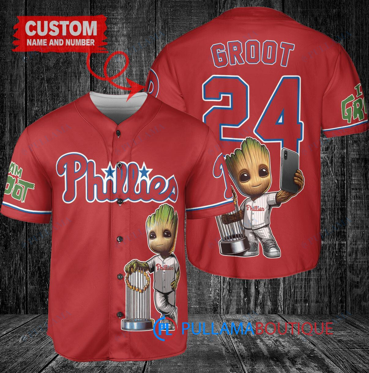 Phillies x Baby Groot Marvel Guardians Of The Galaxy Baseball Jersey Red