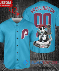 Phillies x Jack Skellington World Series Trophy Baseball Jersey - Light Blue