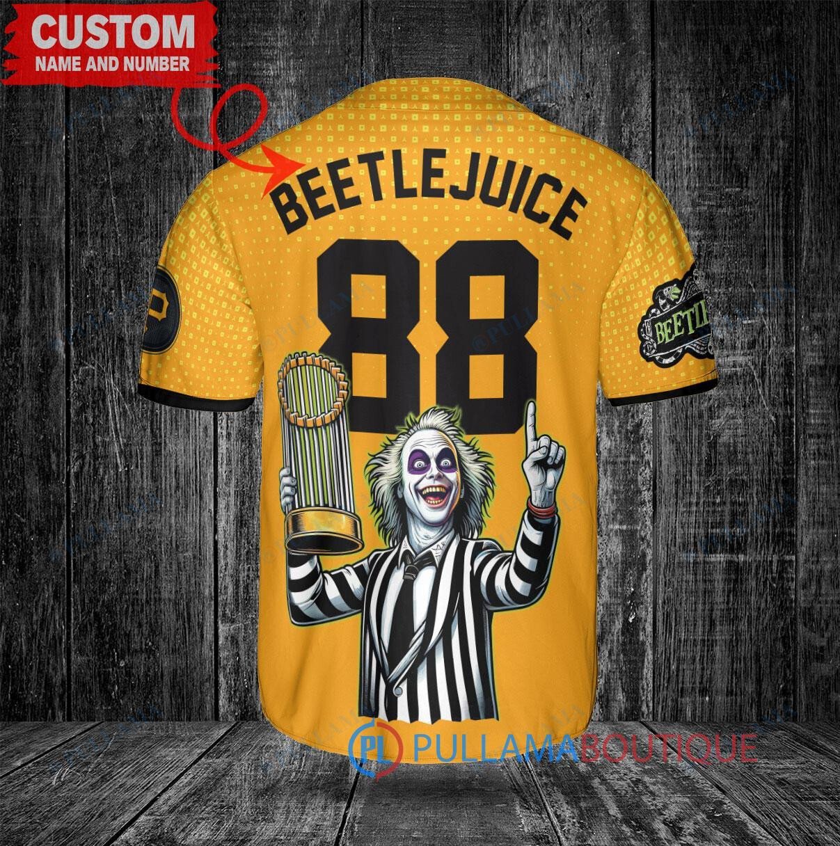 Pirates Beetlejuice Halloween World Series Trophy Baseball Jersey Gold City Connect