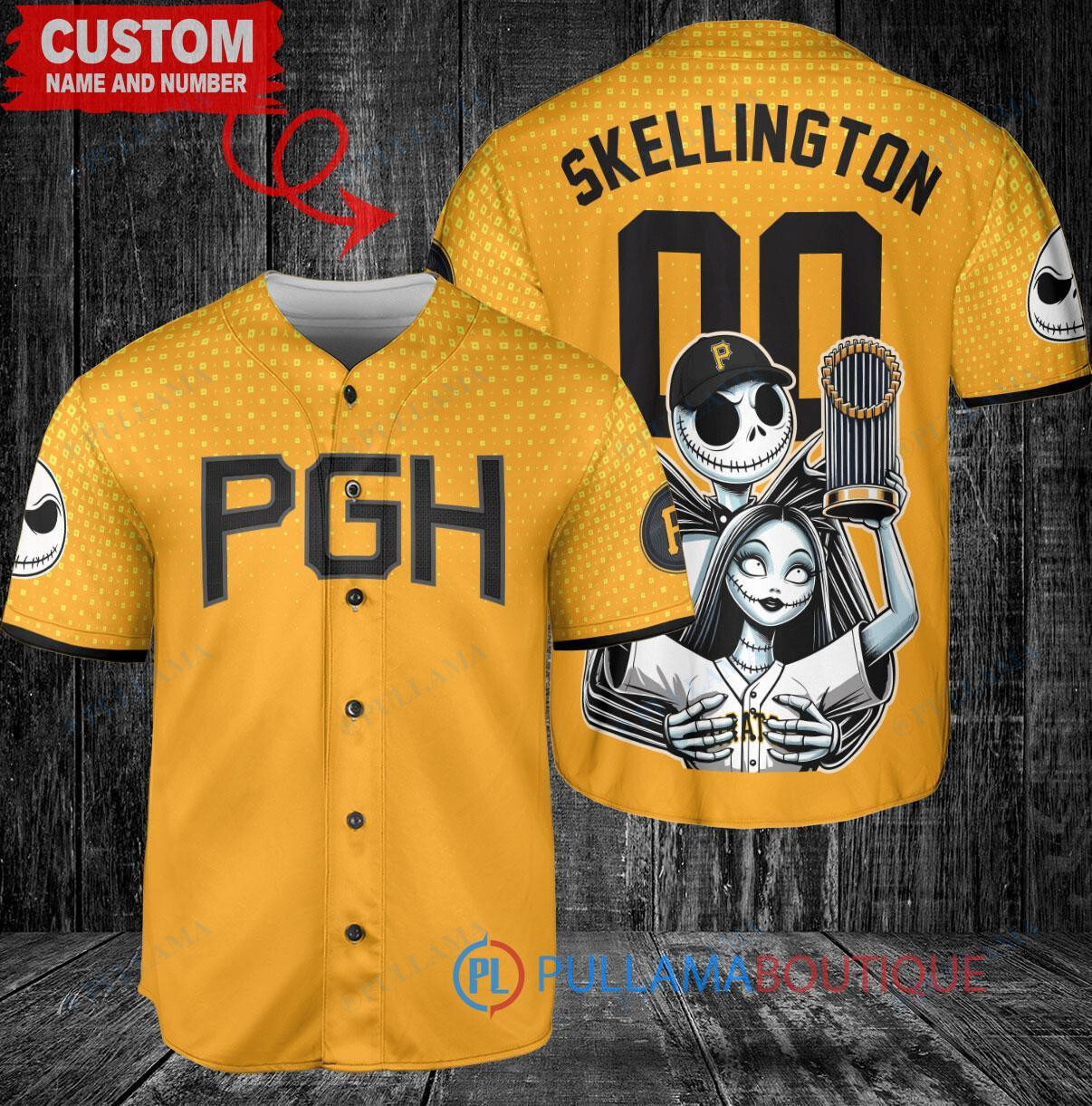 Pirates Jack Skellington Sally World Series Trophy Baseball Jersey Gold City Connect