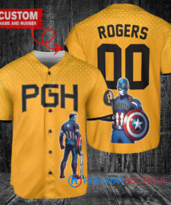 Pirates x Captain America Steve Rogers Baseball Jersey - Gold City Connect