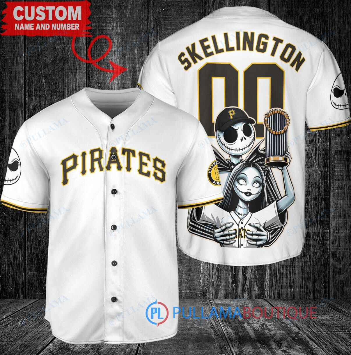 Pirates x Jack Skellington Sally World Series Trophy Baseball Jersey White