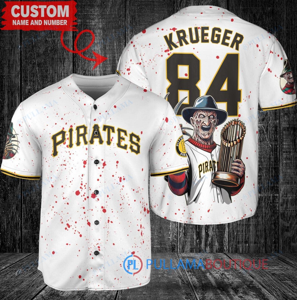 Pittsburgh Pirates Freddy Krueger Halloween World Series Trophy Baseball Jersey White