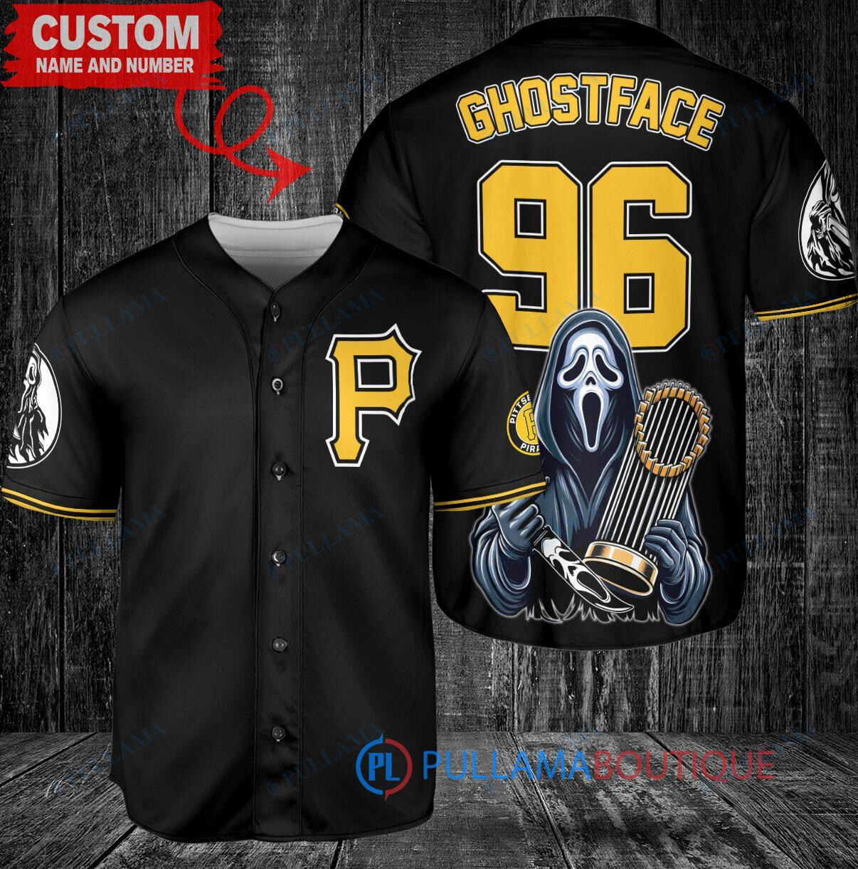 Pittsburgh Pirates Ghostface Scream Halloween World Series Trophy Baseball Jersey Black