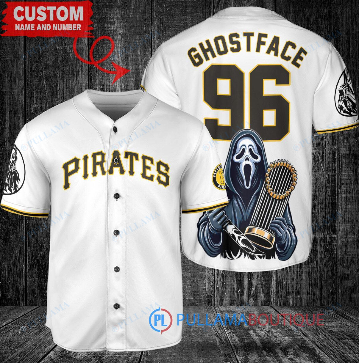 Pittsburgh Pirates Ghostface Scream Halloween World Series Trophy Baseball Jersey White