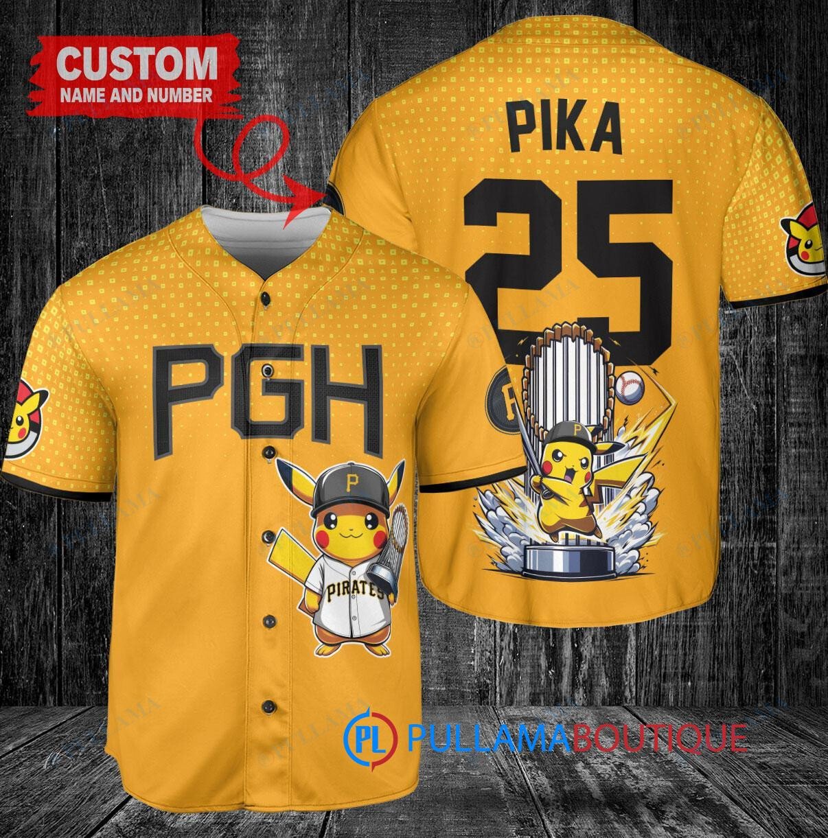 Pittsburgh Pirates Pikachu Pokemon Trophy Baseball Jersey Gold City Connect