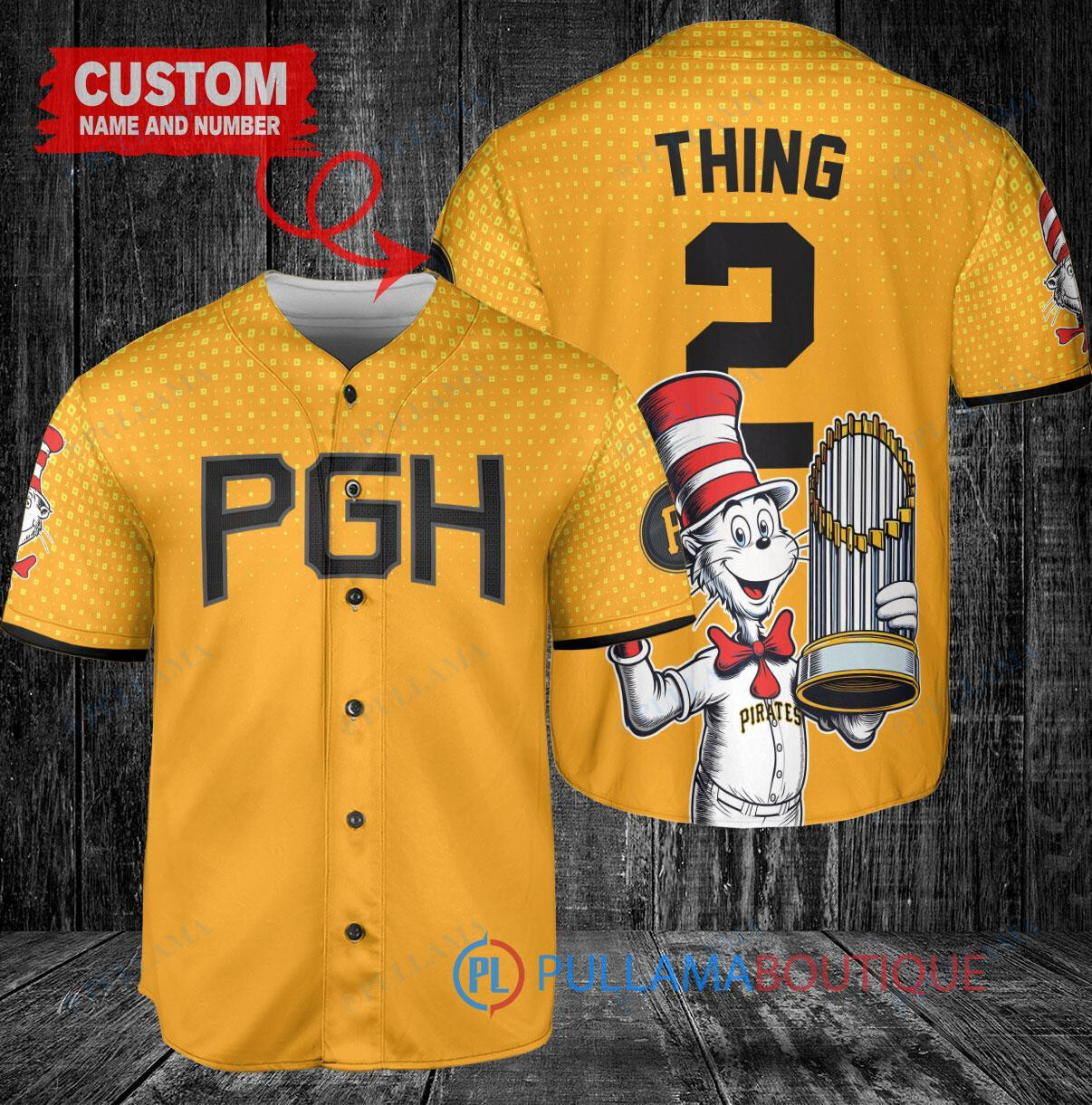 Pittsburgh Pirates x Dr Seuss with World Series Trophy Custom Baseball Jersey Gold City Connect