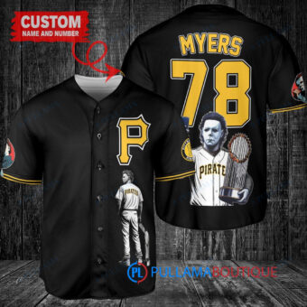 Pittsburgh Pirates x Halloween Michael Myers with Trophy Custom Baseball Jersey Black