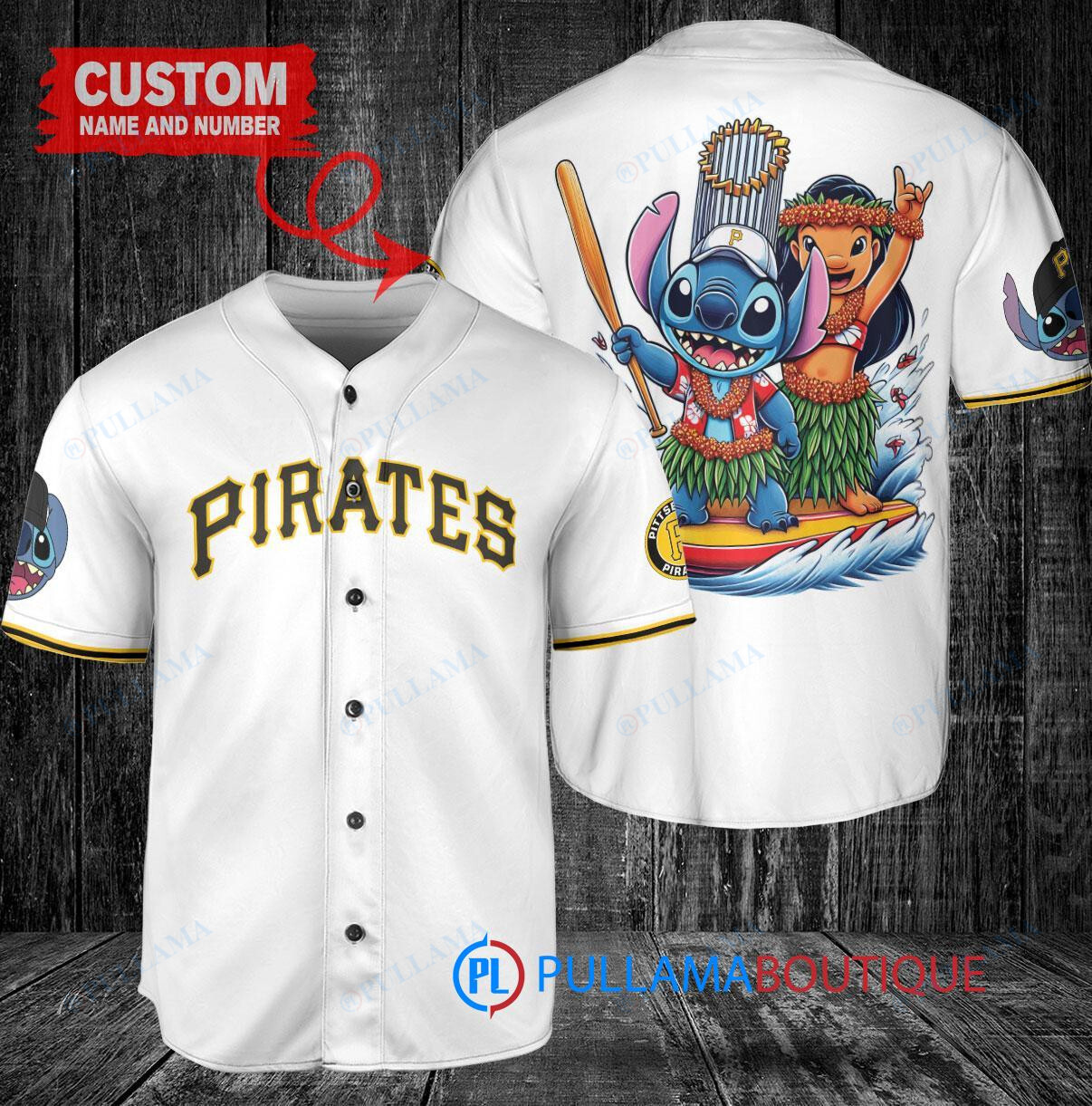 Pittsburgh Pirates x Lilo & Stitch with Trophy Baseball Jersey White