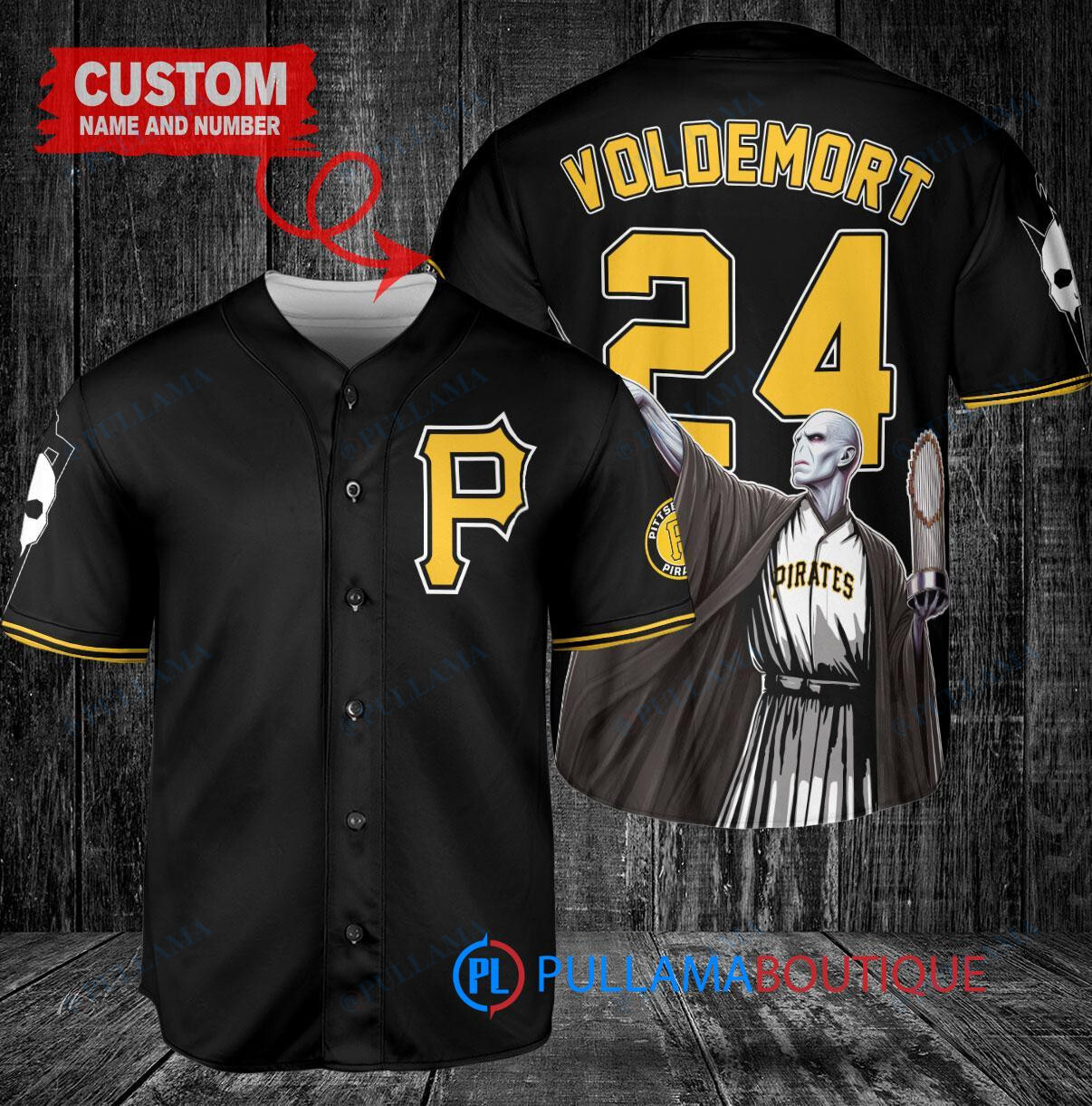 Pittsburgh Pirates x Lord Voldemort Harry Potter with Trophy Custom Baseball Jersey Black