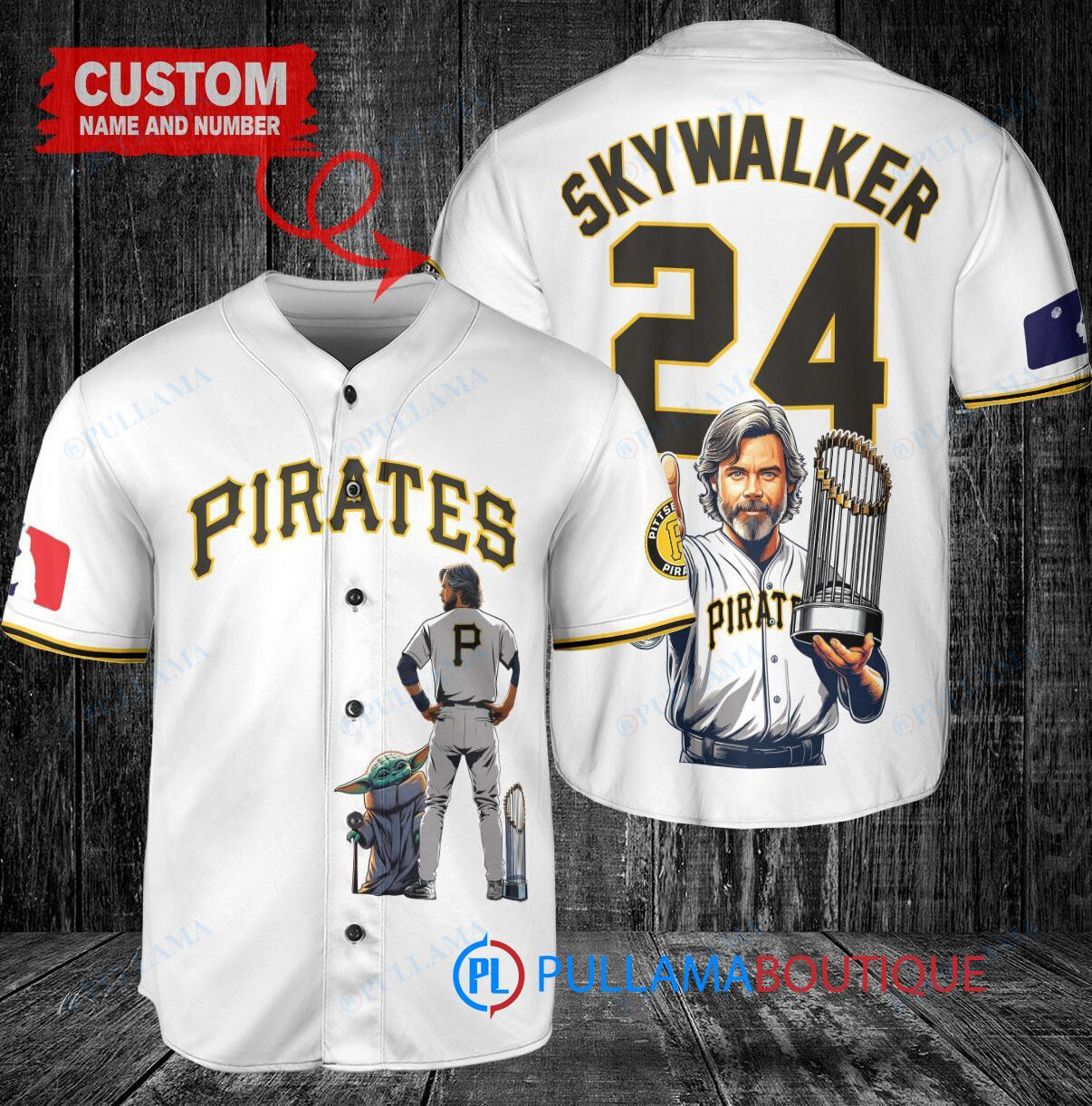 Pittsburgh Pirates x Luke Skywalker Star Wars with Trophy Custom Baseball Jersey White