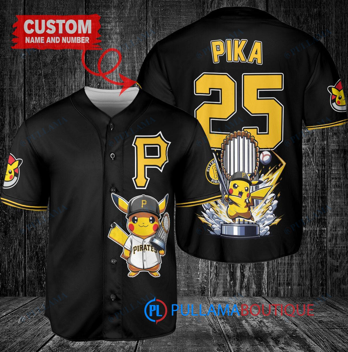 Pittsburgh Pirates x Pikachu Pokemon with Trophy Custom Baseball Jersey Black