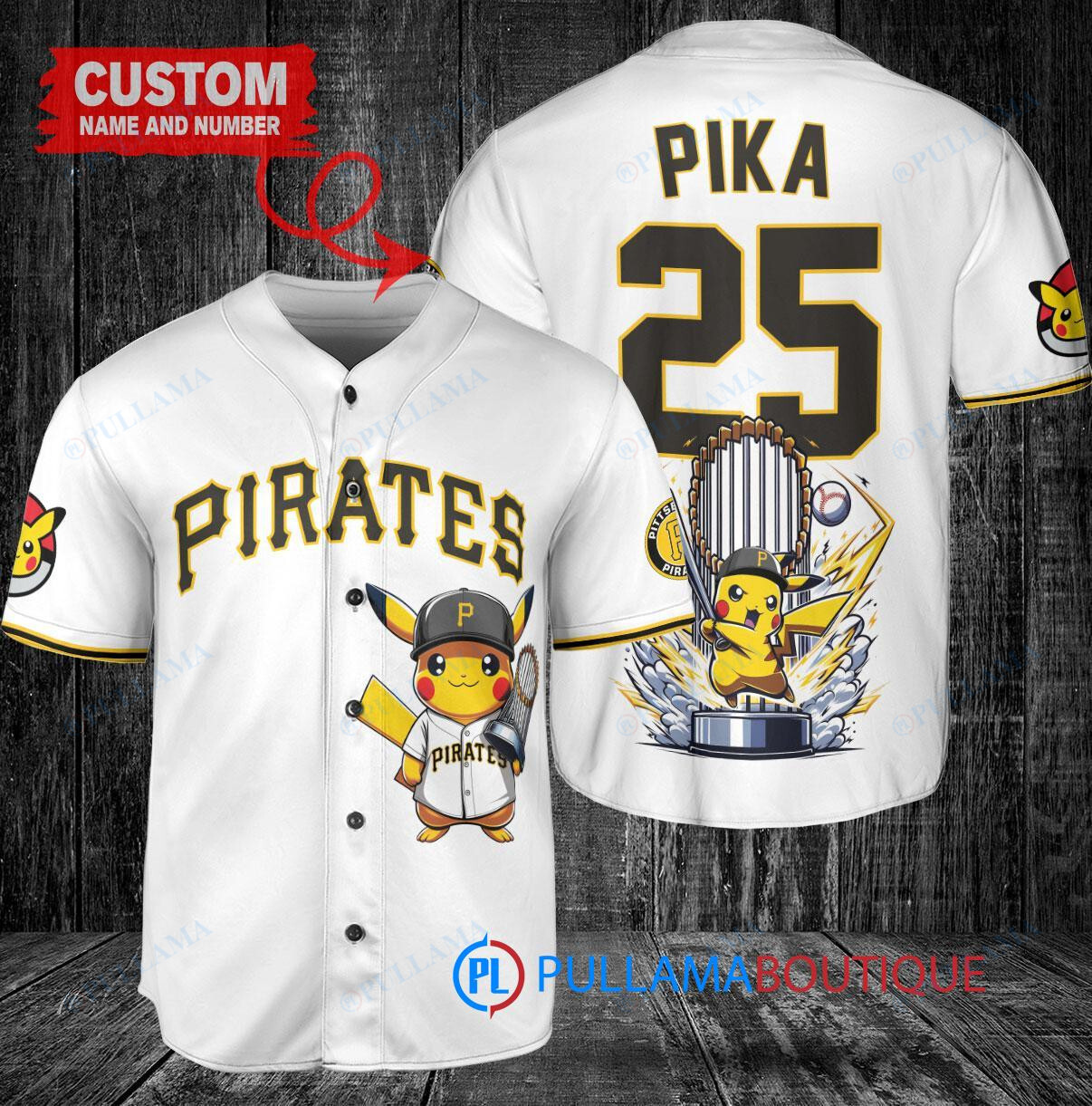 Pittsburgh Pirates x Pikachu Pokemon with Trophy Custom Baseball Jersey White