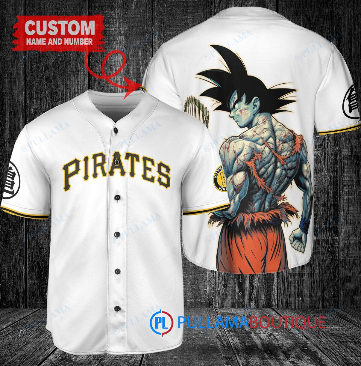 Pittsburgh Pirates x Son Goku Kakarot Super Saiyan Dragon Ball Z with Trophy Baseball Jersey White