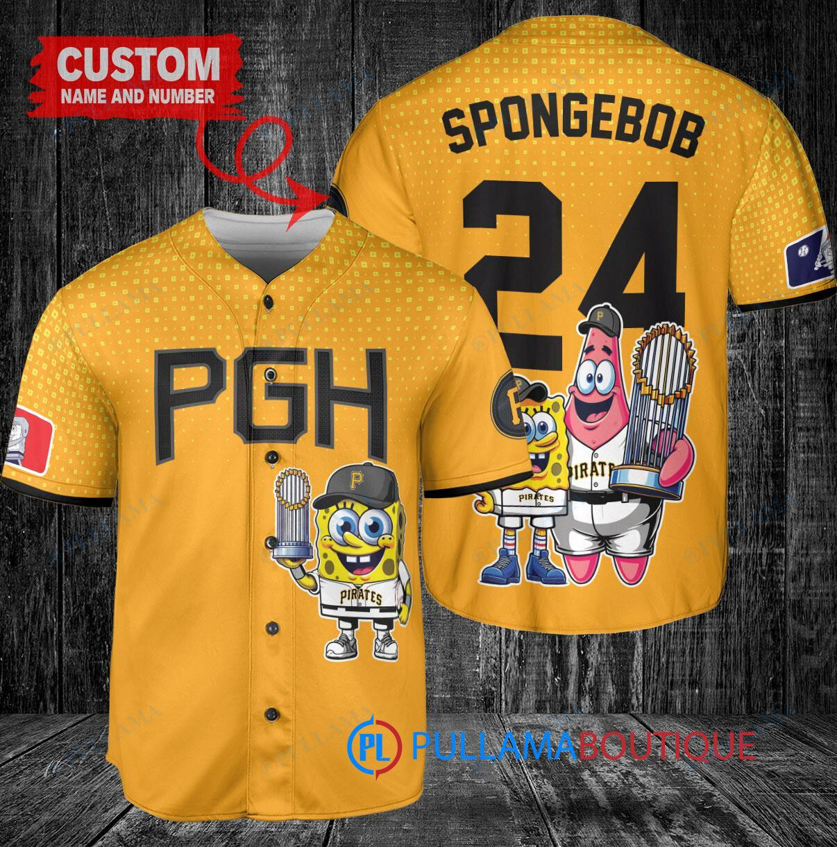 Pittsburgh Pirates x SpongeBob SquarePants with Trophy Custom Baseball Jersey Gold City Connect
