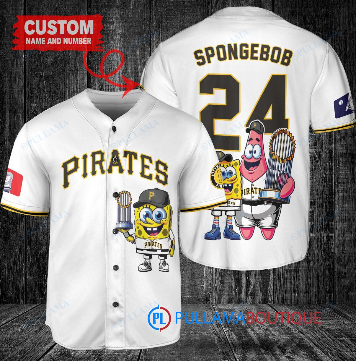 Pittsburgh Pirates x SpongeBob SquarePants with Trophy Custom Baseball Jersey White