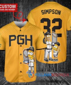 Pittsburgh Pirates x The Simpsons Bart Simpson, Homer Simpson, Lisa Simpson with Trophy Custom Baseball Jersey Gold City Connect