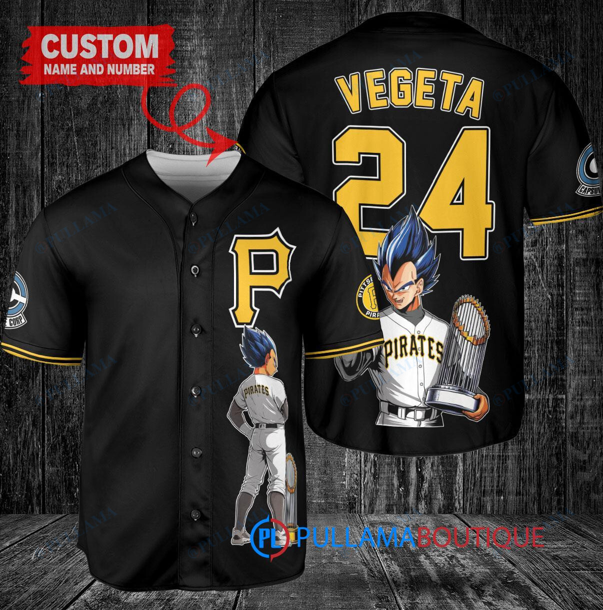 Pittsburgh Pirates x Vegeta Super Saiyan Dragon Ball Z with Trophy Custom Baseball Jersey Black