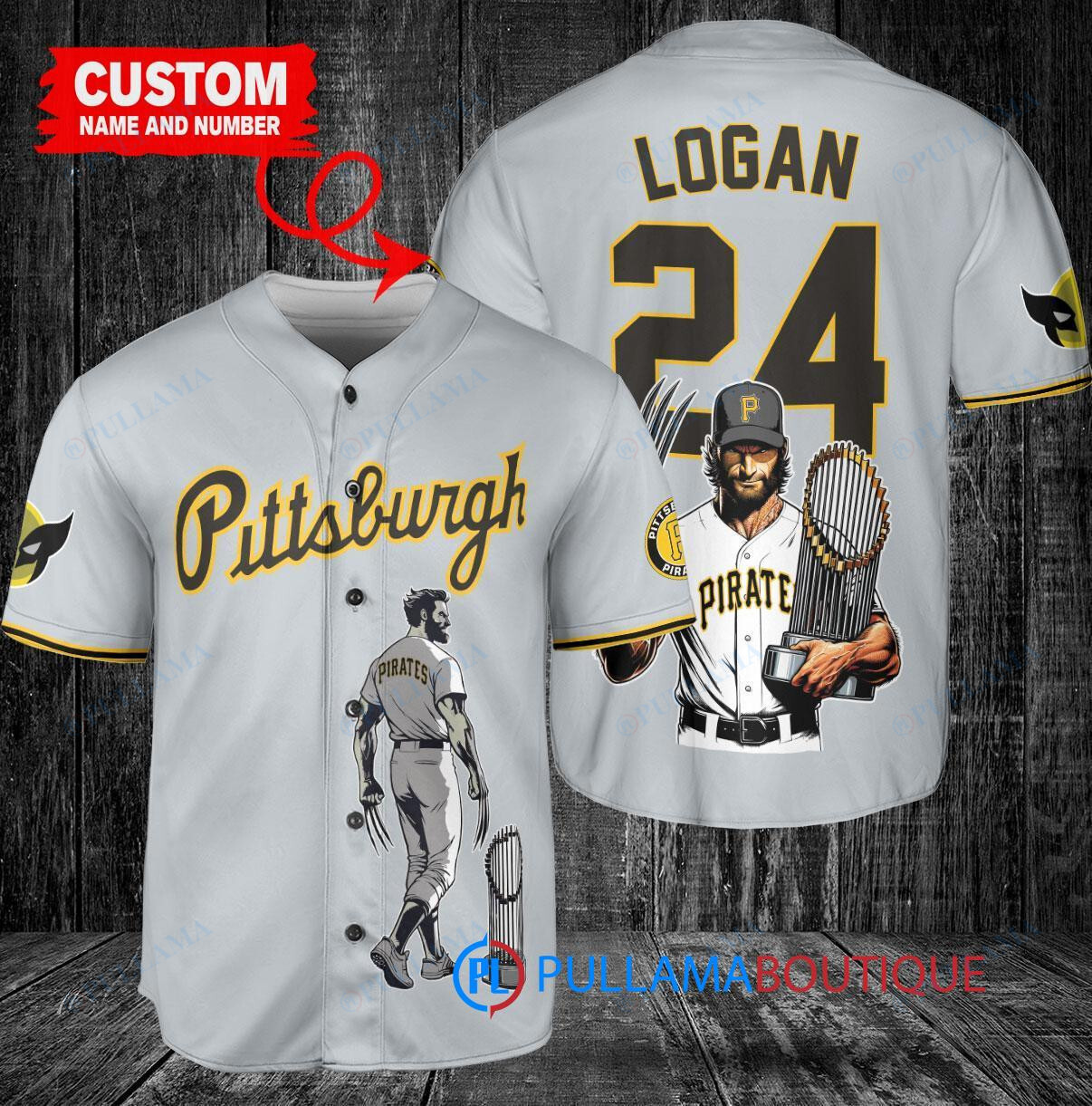 Pittsburgh Pirates x Wolverine Logan with Trophy Custom Baseball Jersey Gray