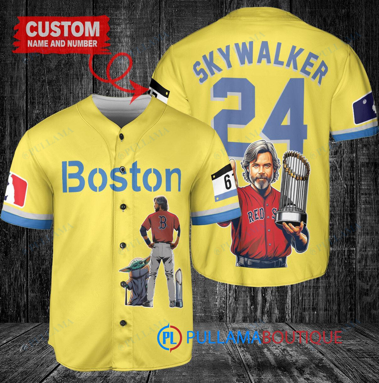 Red Sox Luke Skywalker Star Wars Trophy Baseball Jersey Gold-Light Blue
