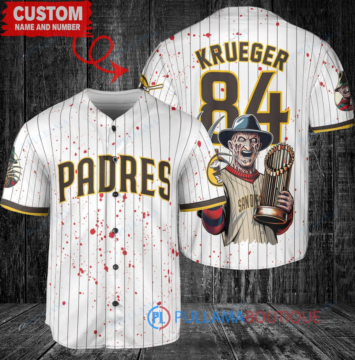 San Diego Padres Freddy Krueger Halloween World Series Trophy Baseball Jersey White V2