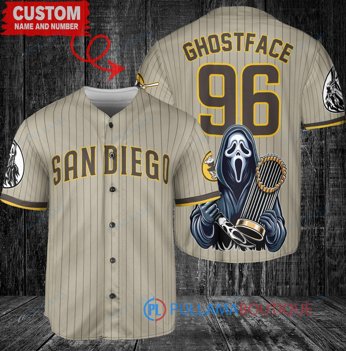 San Diego Padres Ghostface Scream Halloween World Series Trophy Baseball Jersey Tan