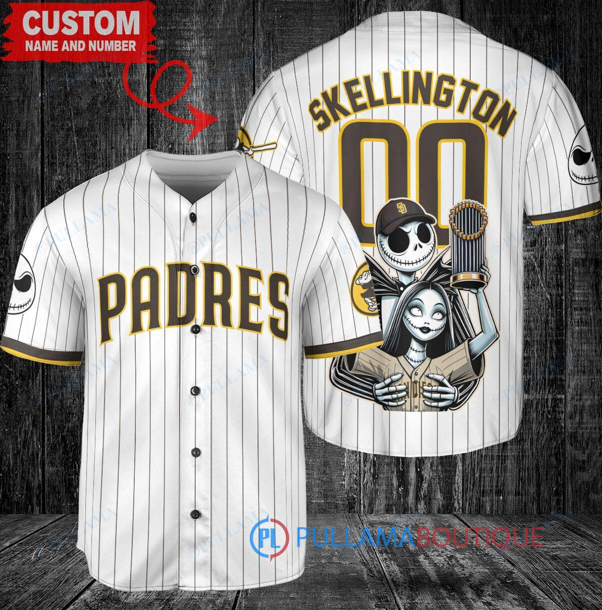 San Diego Padres Jack Skellington Sally World Series Trophy Baseball Jersey White