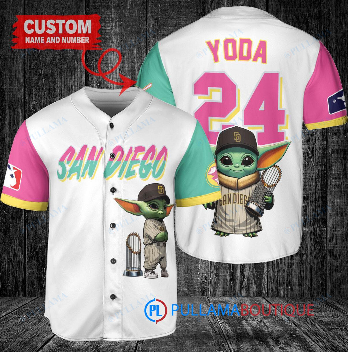 San Diego Padres x Baby Yoda Star Wars The Mandalorian with Trophy Custom Baseball Jersey White City Connect