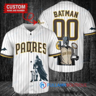 San Diego Padres x DC Comics Batman The Dark Knight with Trophy Custom Baseball Jersey White