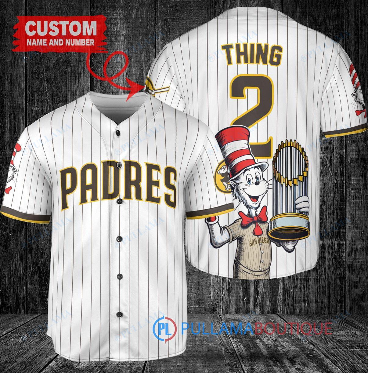 San Diego Padres x Dr Seuss with World Series Trophy Custom Baseball Jersey White