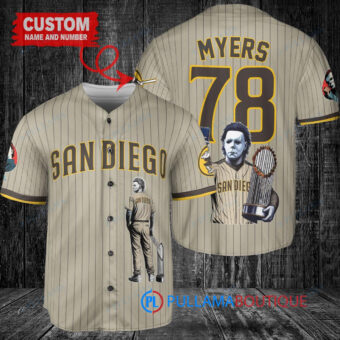 San Diego Padres x Halloween Michael Myers with Trophy Custom Baseball Jersey Tan