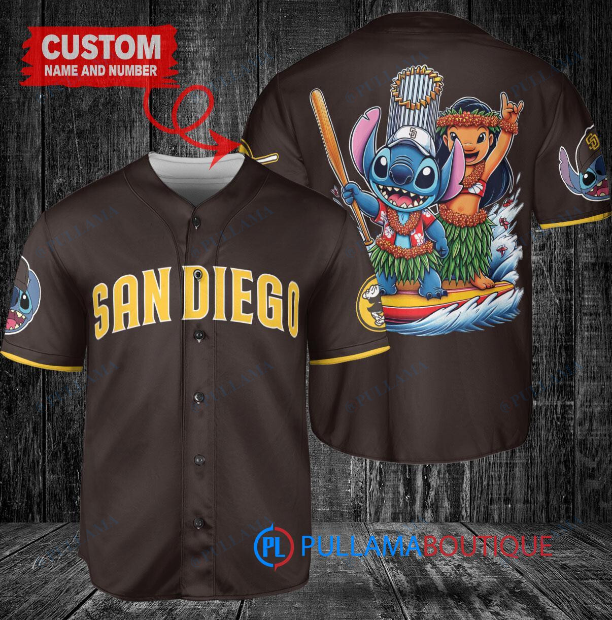 San Diego Padres x Lilo & Stitch with Trophy Baseball Jersey Brown