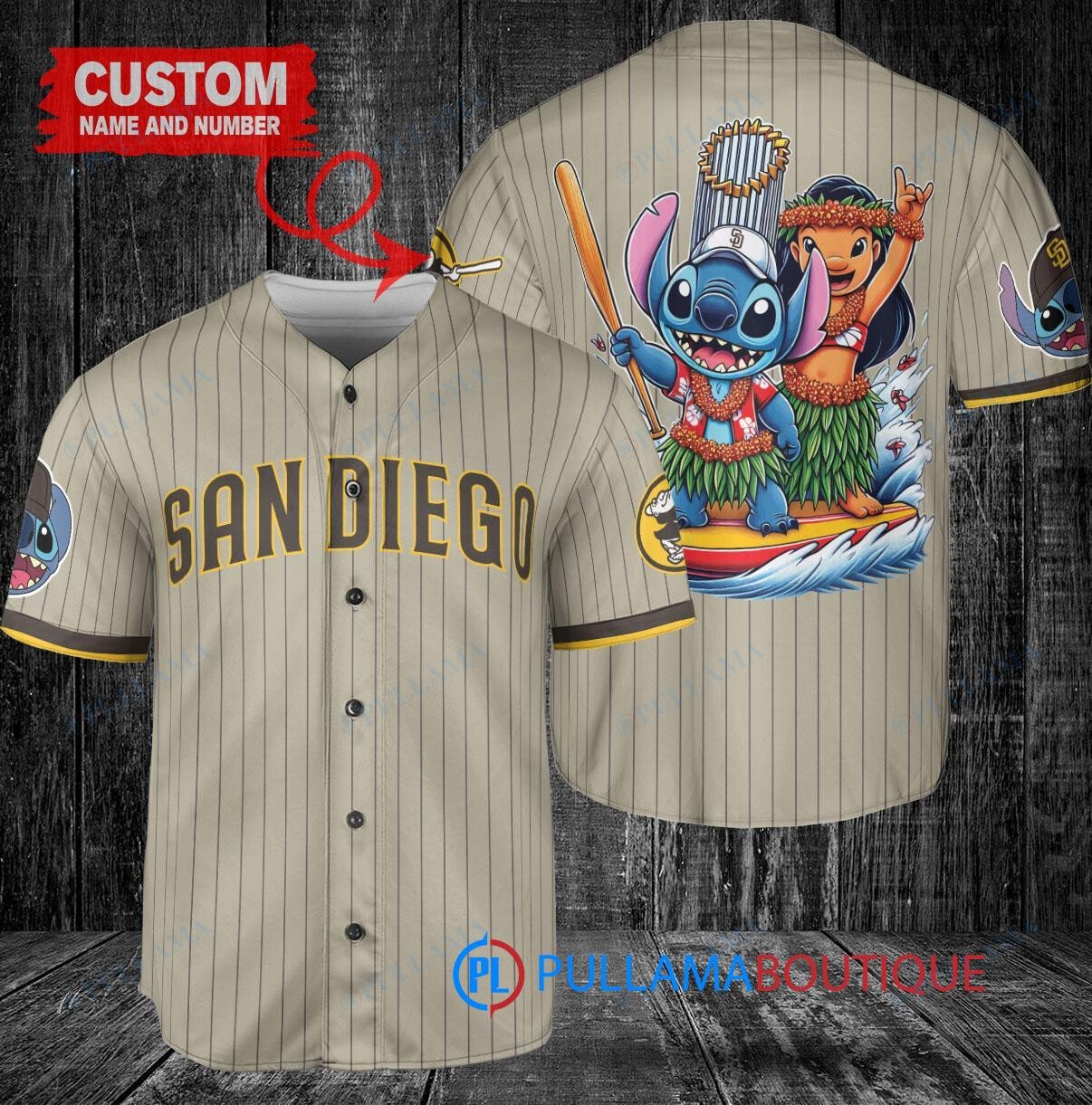 San Diego Padres x Lilo & Stitch with Trophy Baseball Jersey Tan