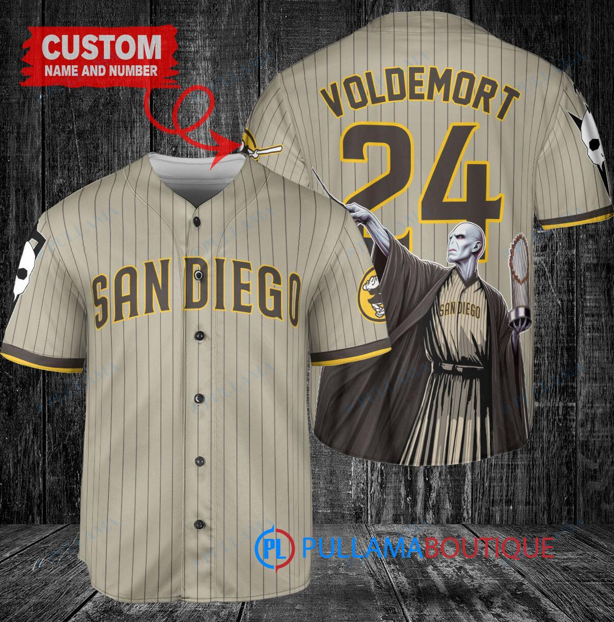 San Diego Padres x Lord Voldemort Harry Potter with Trophy Custom Baseball Jersey Tan