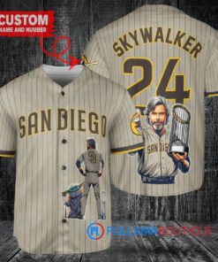 San Diego Padres x Luke Skywalker Star Wars with Trophy Custom Baseball Jersey Tan