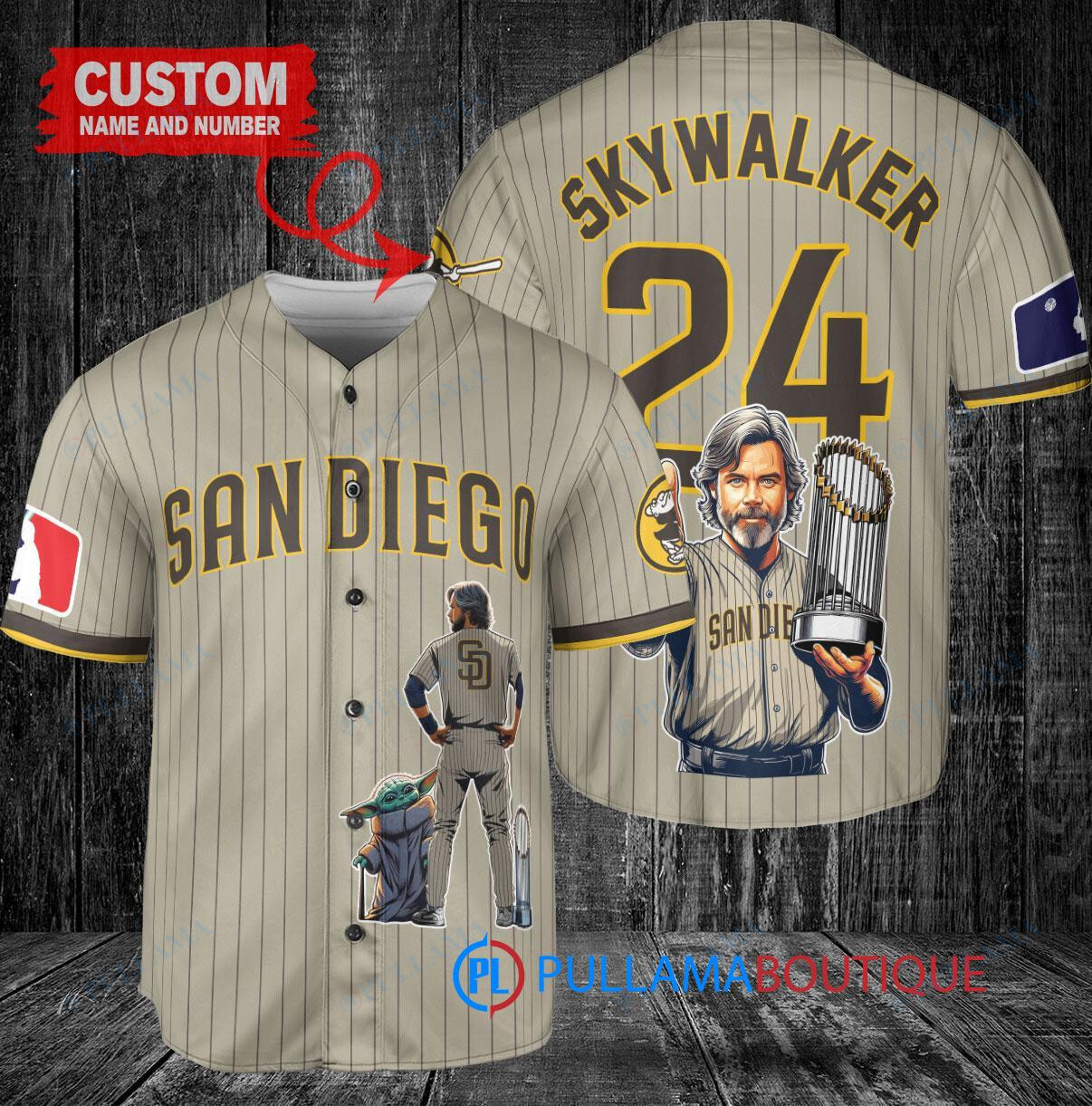 San Diego Padres x Luke Skywalker Star Wars with Trophy Custom Baseball Jersey Tan