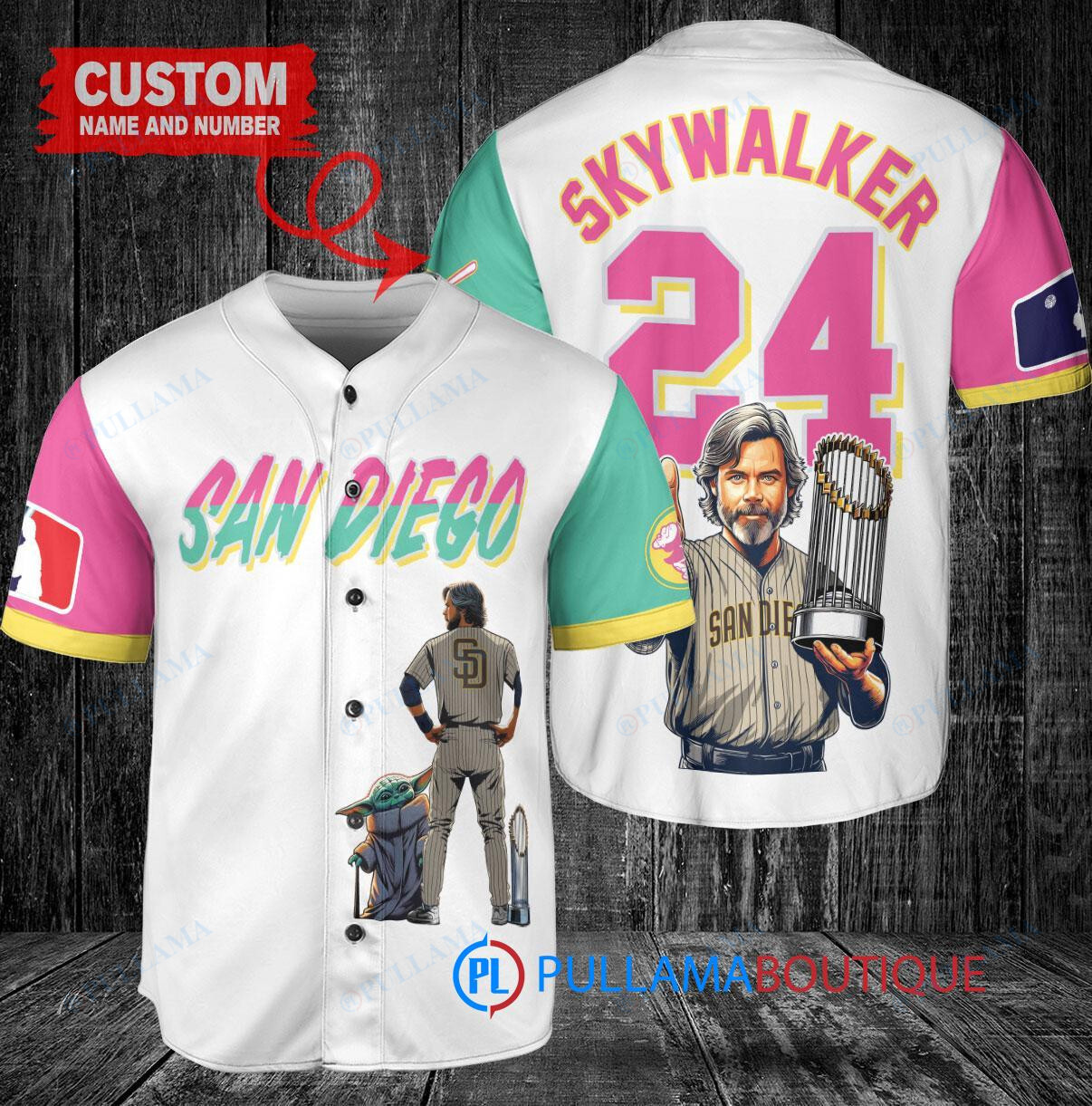 San Diego Padres x Luke Skywalker Star Wars with Trophy Custom Baseball Jersey White City Connect