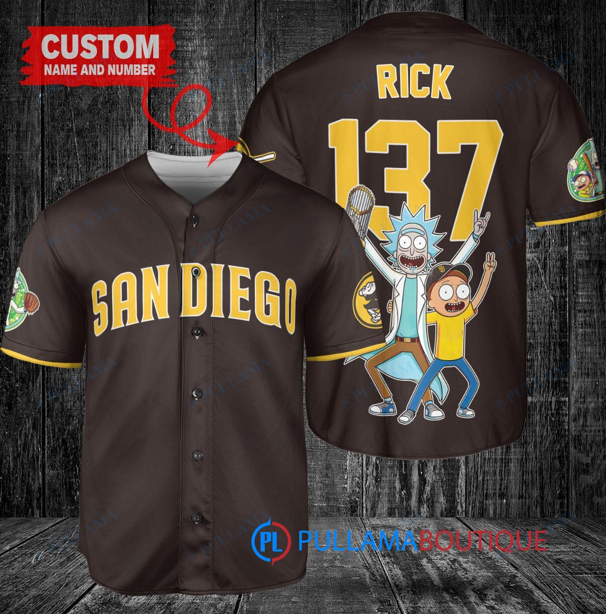 San Diego Padres x Rick and Morty with Trophy Custom Baseball Jersey Brown