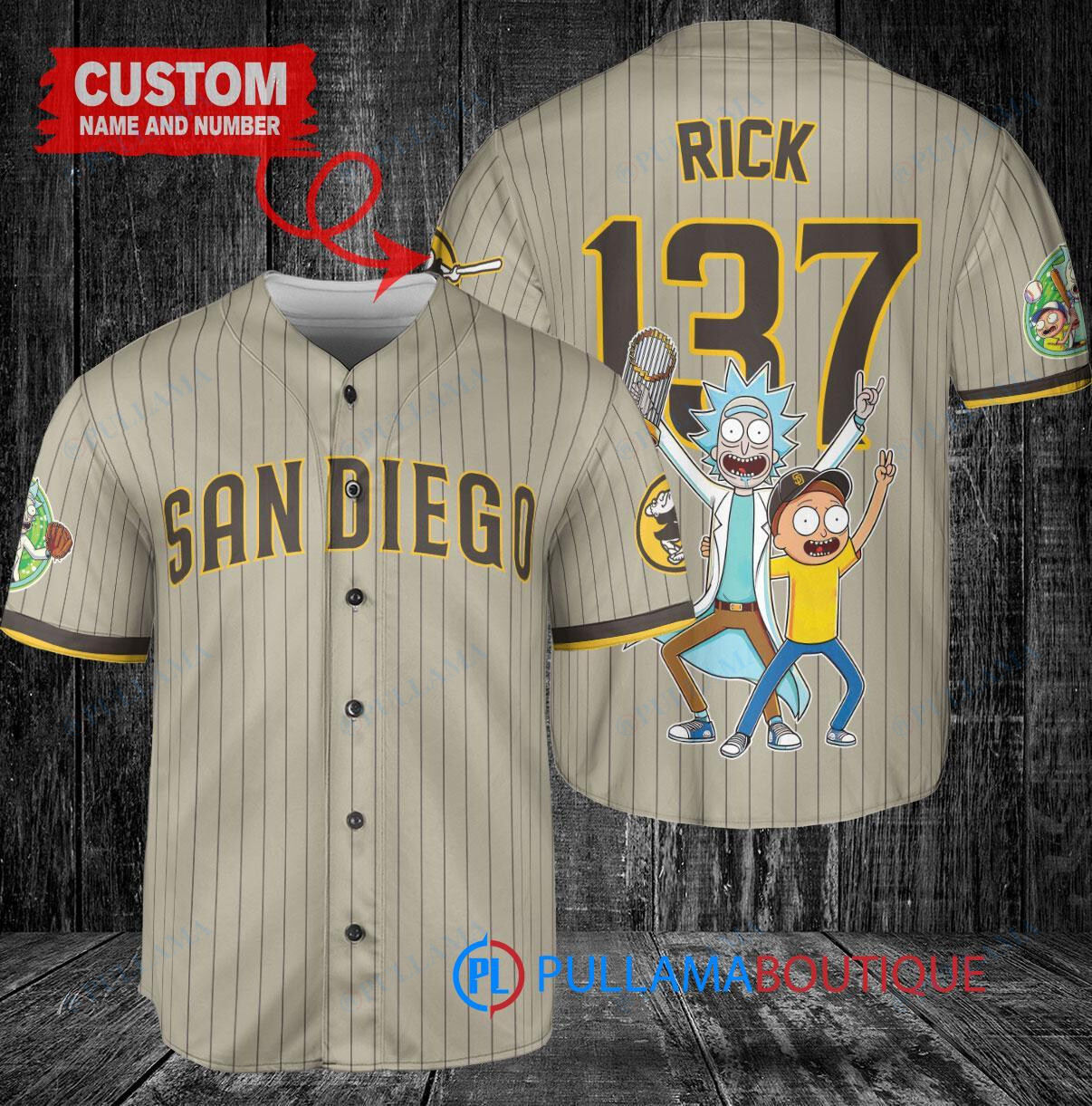 San Diego Padres x Rick and Morty with Trophy Custom Baseball Jersey Tan