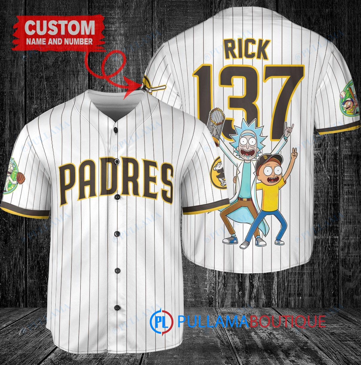 San Diego Padres x Rick and Morty with Trophy Custom Baseball Jersey White